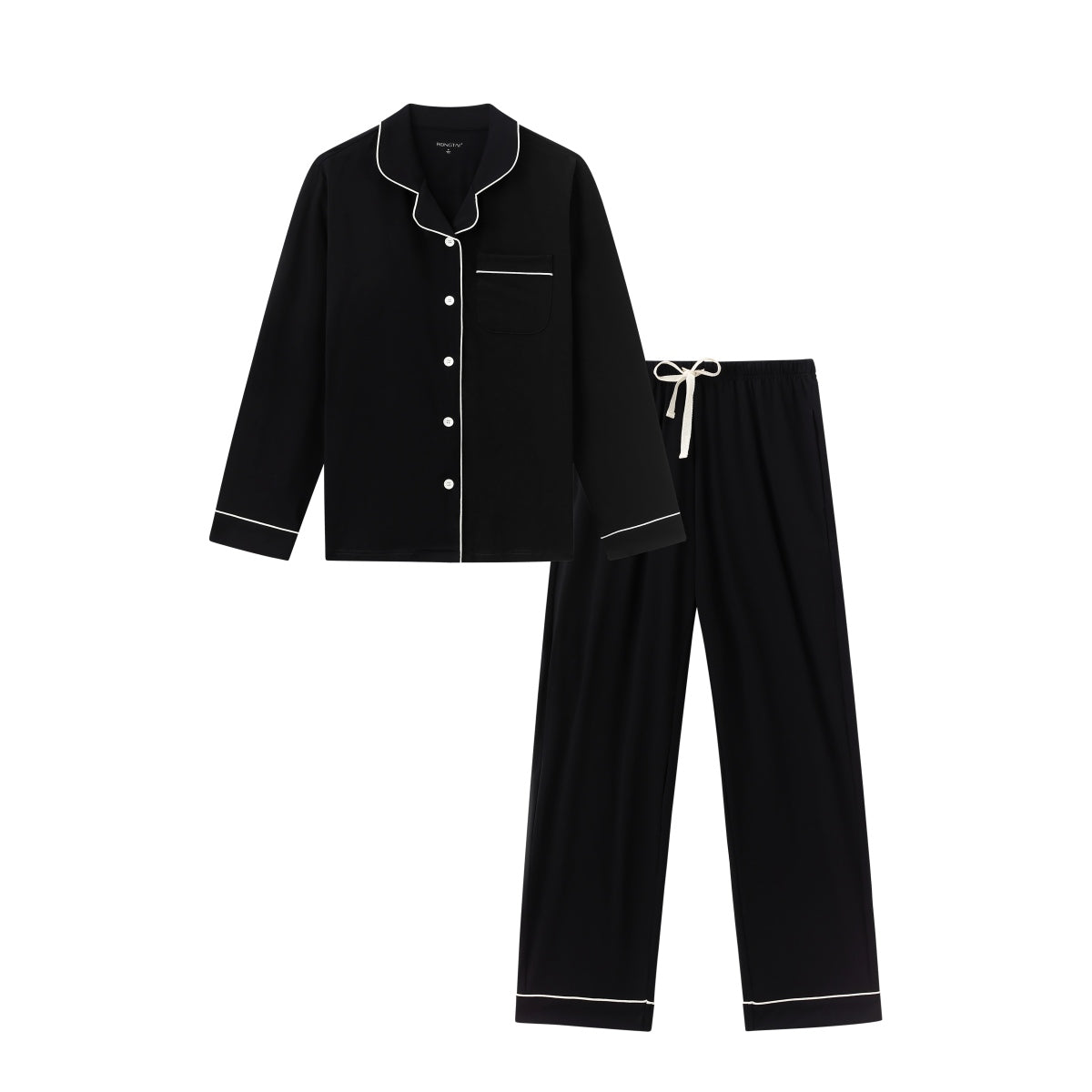 Piped Button-Down Cotton Pajama Set detail