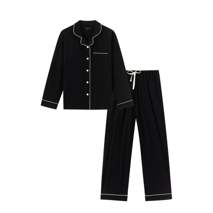 Piped Button-Down Cotton Pajama Set detail
