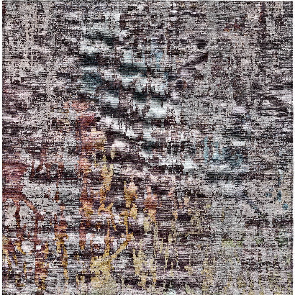 5' X 8' Pewter Abstract Washable Indoor Outdoor Area Rug