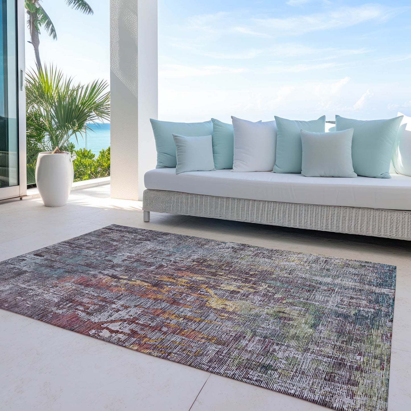 5' X 8' Pewter Abstract Washable Indoor Outdoor Area Rug