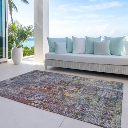 5' X 8' Pewter Abstract Washable Indoor Outdoor Area Rug