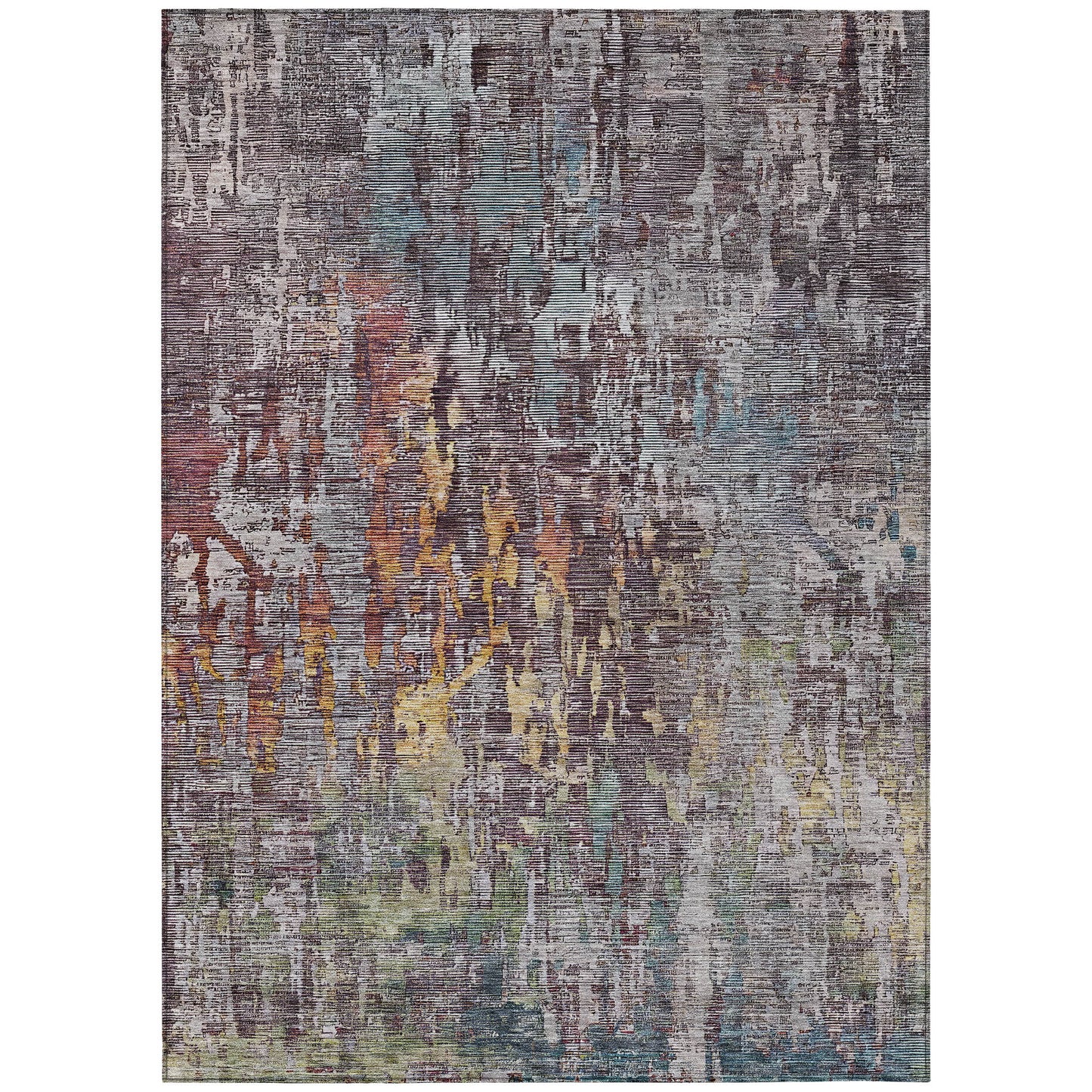 5' X 8' Pewter Abstract Washable Indoor Outdoor Area Rug