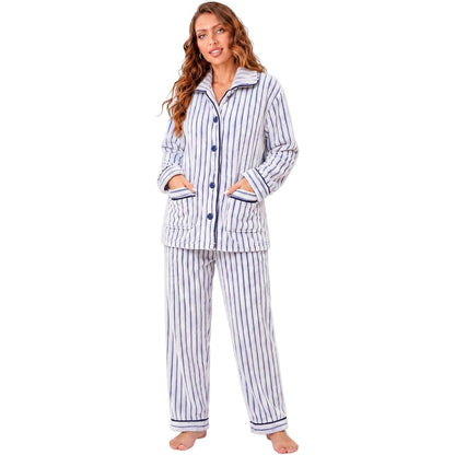Ribbed Button-Front Plush Fleece Pajama Set detail