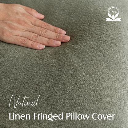 Olive Green Linen Fringe Pillow Cover detail