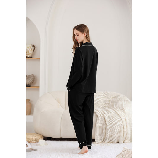 Piped Button-Down Cotton Pajama Set
