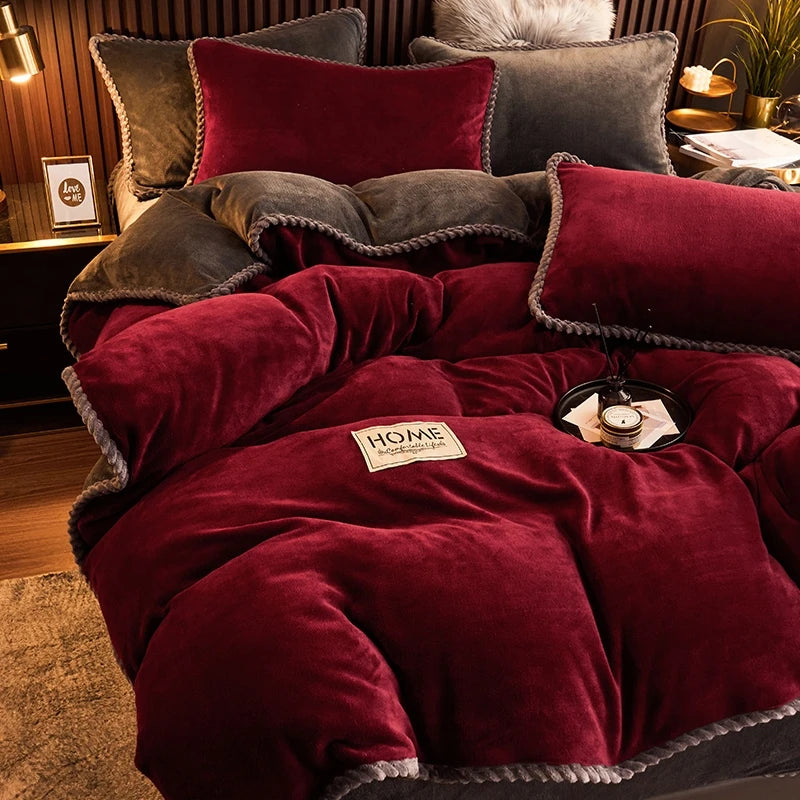 Winter Hot Soild Color Brushed Soft Warm Breathable Milk Velvet Bedding Sheet Sets