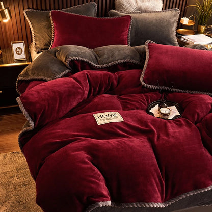 Winter Hot Soild Color Brushed Soft Warm Breathable Milk Velvet Bedding Sheet Sets