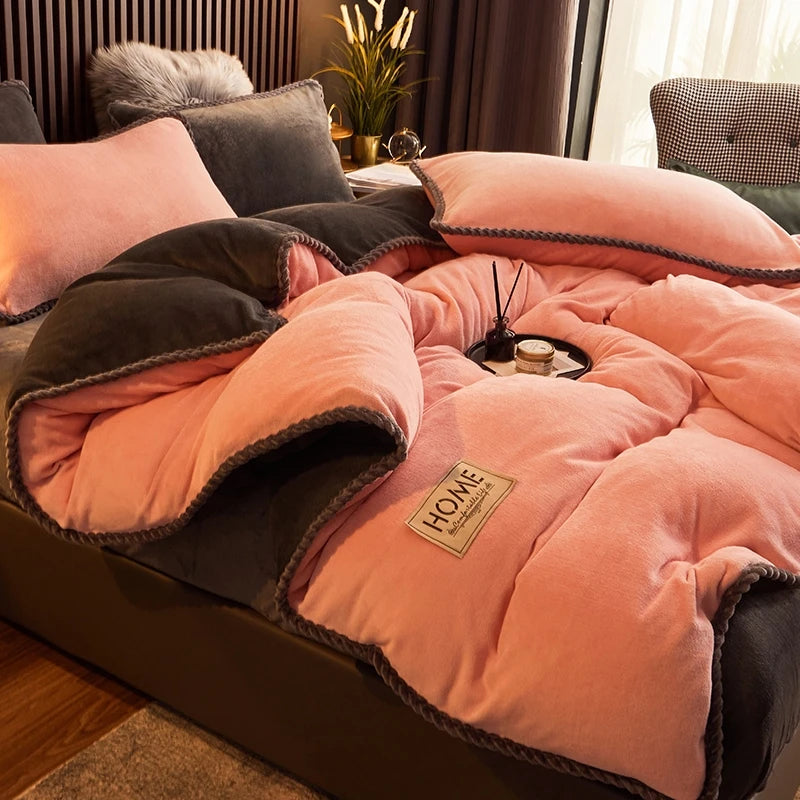 Winter Hot Soild Color Brushed Soft Warm Breathable Milk Velvet Bedding Sheet Sets