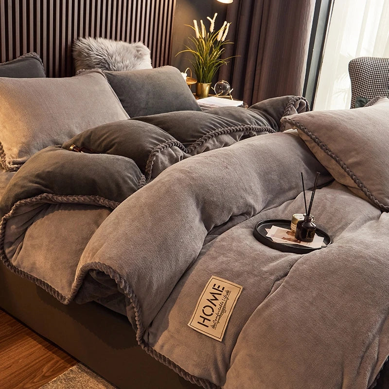 Winter Hot Soild Color Brushed Soft Warm Breathable Milk Velvet Bedding Sheet Sets