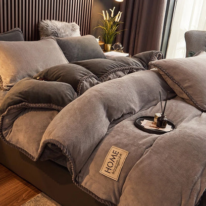 Winter Hot Soild Color Brushed Soft Warm Breathable Milk Velvet Bedding Sheet Sets