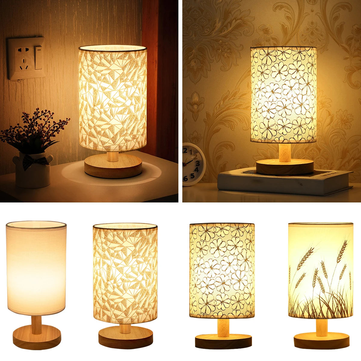 USB Wooden Bedside Table Lamp