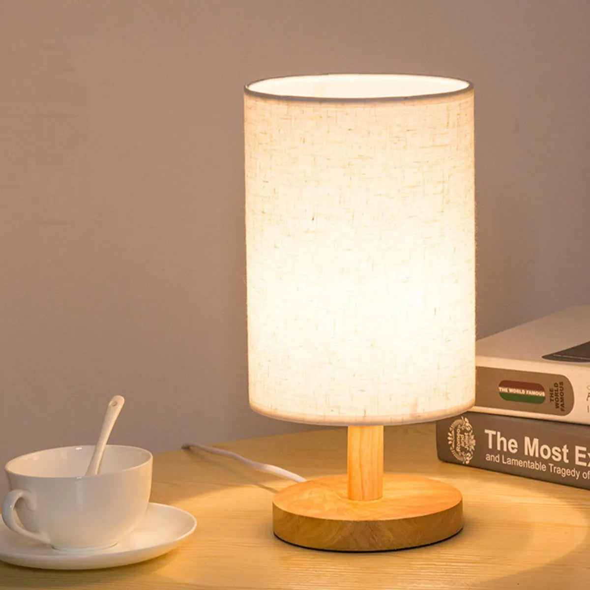 USB Wooden Bedside Table Lamp