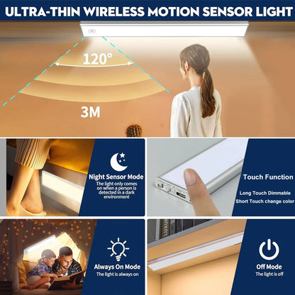 Full Screen Lamp Motion Sensor LED Night Light CCT Dual White 3000-6500K Dimmable USB-C Rechargeable Under Cabinet Wardrobe Lamp