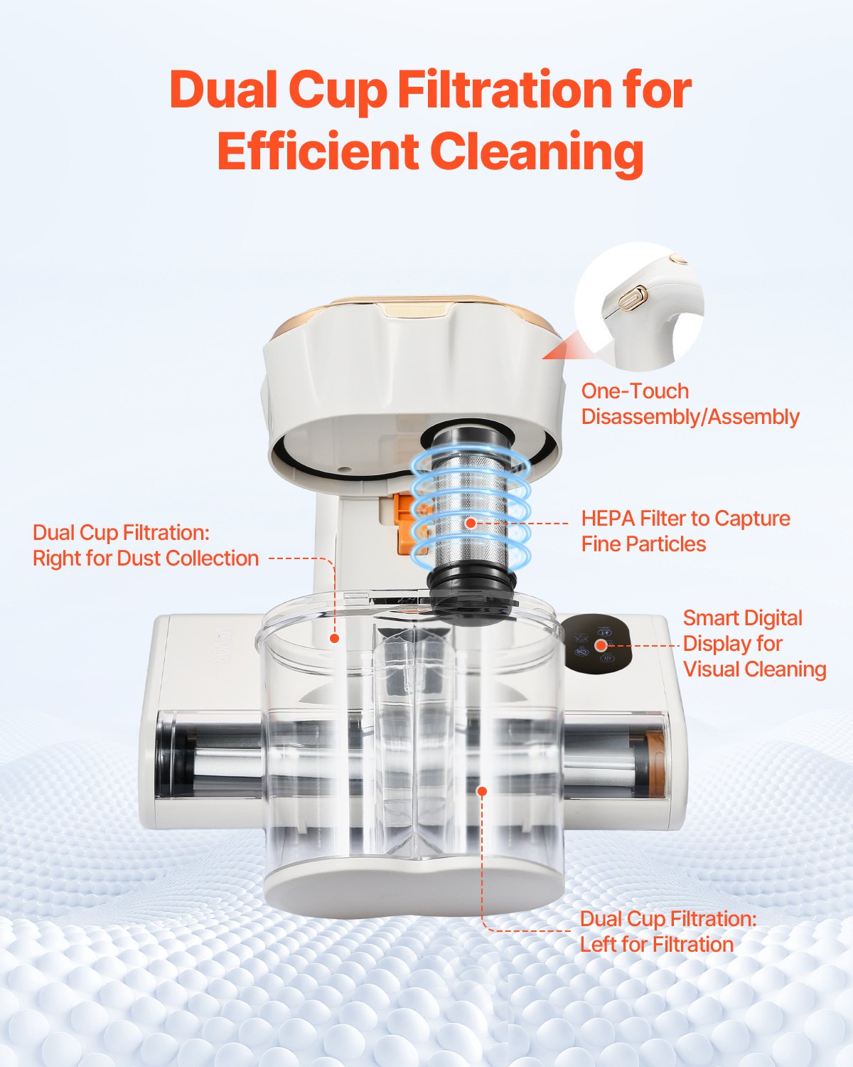 Handheld bed vacuum with HEPA filter