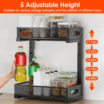 Under sink organizer in bathroom cabinet setting