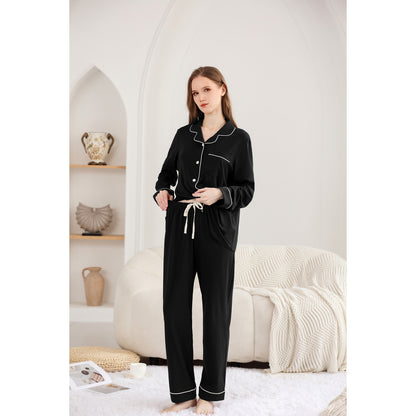 Piped Button-Down Cotton Pajama Set detail